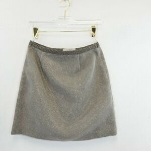 Womens A Line Mini Skirt SMALL 4 Tan Brown 36 Mesh Trim Career YARCIGI 28x17